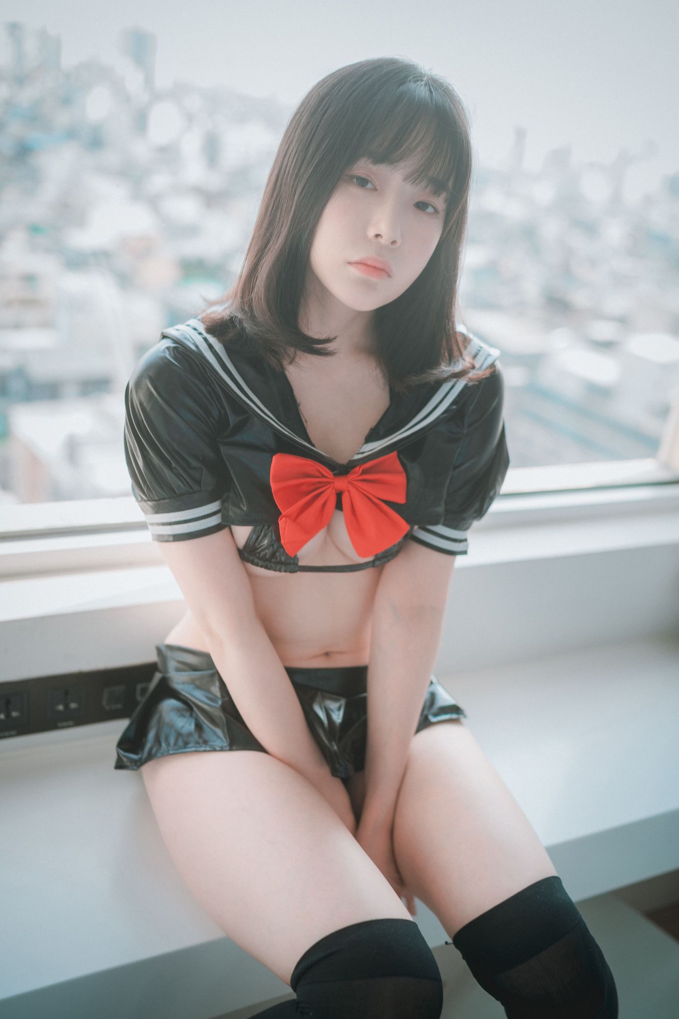 No.031-[DJAWA] Leather Black Schoolgirl – Bared ver [52P]-coswz-cos王者